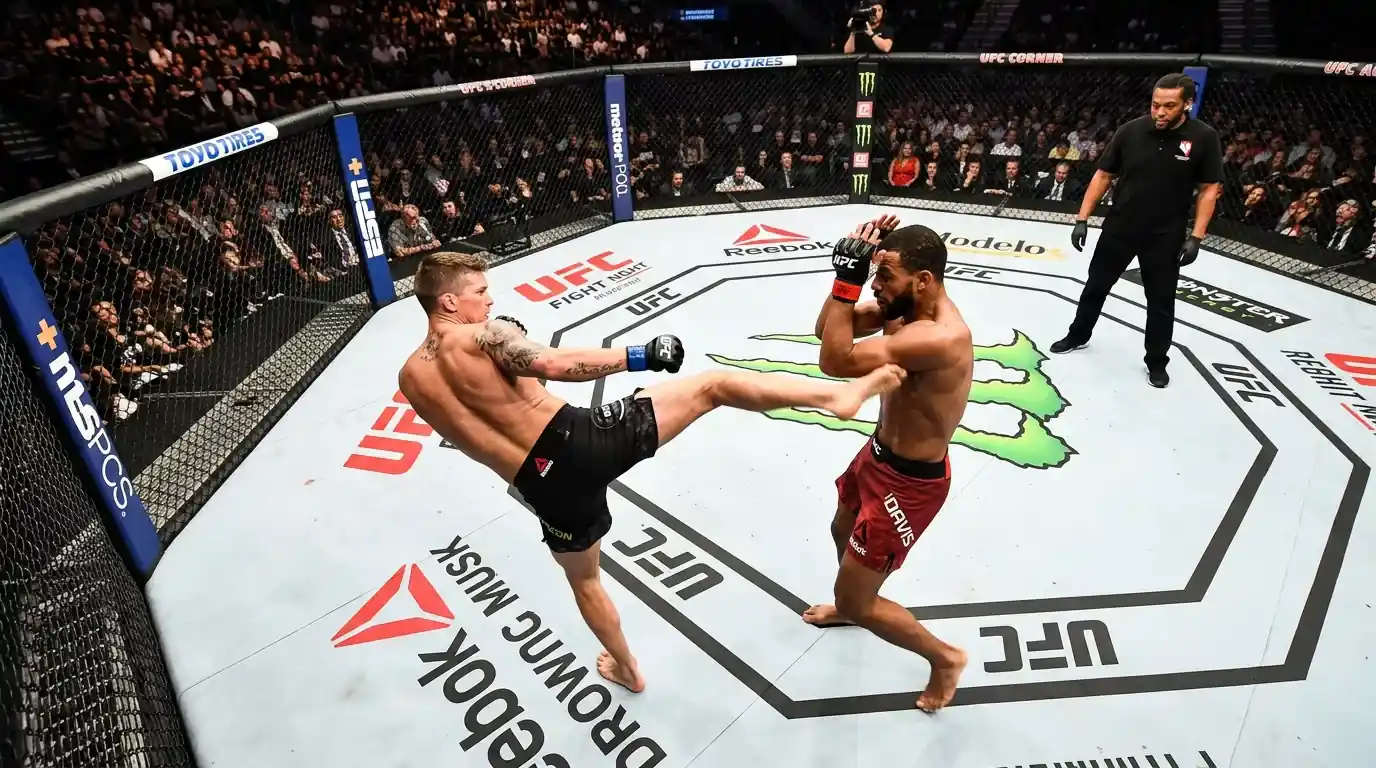 Octógono do UFC durante um combate de artes marciais mistas