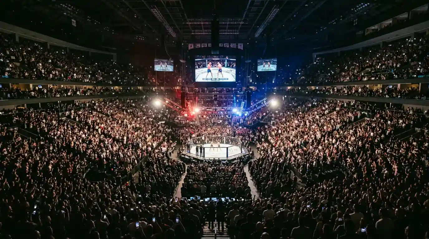 Arena do UFC durante um evento ao vivo com milhares de espetadores